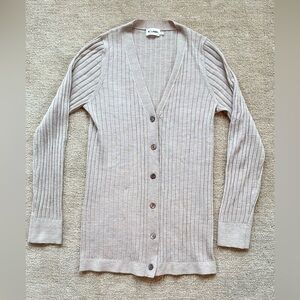 R Label - Women's Beige Ribbed Cardigan Sweater